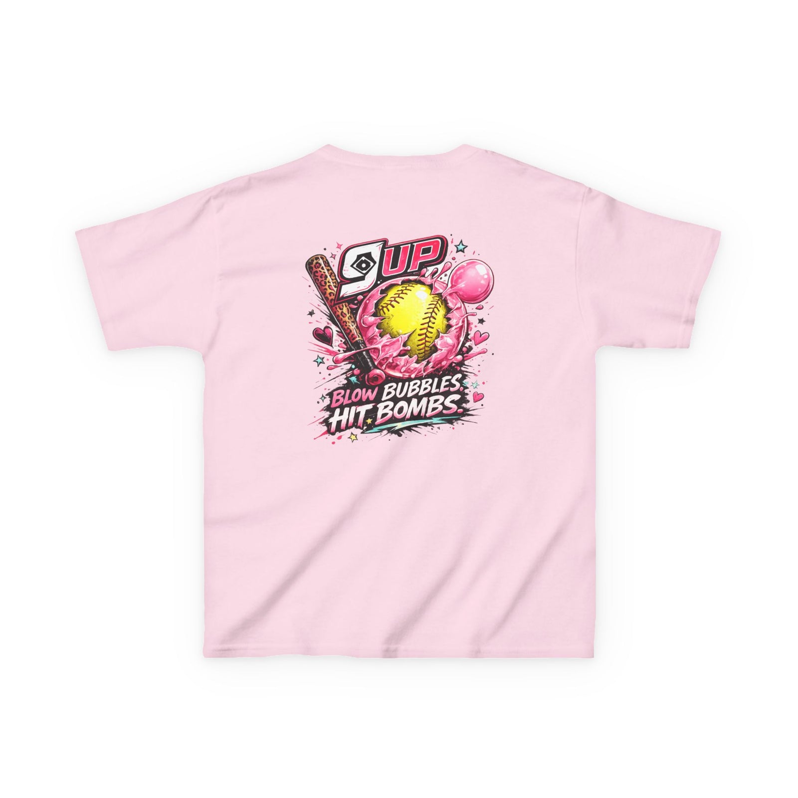 Kids Tee — '9 Up' Softball Design: Blow Bubbles, Hit Bombs