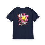 Kids Tee — '9 Up' Softball Design: Blow Bubbles, Hit Bombs