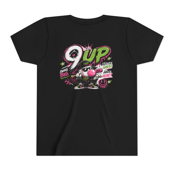 Youth Tee — 9UP Streetwear Graphic Shirt ("9UP" Logo, Colorful Mascot Back)